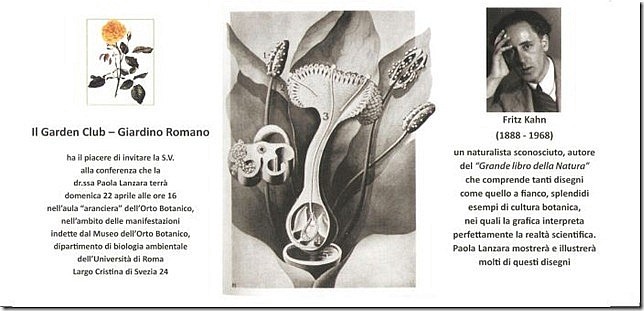 Invito alla conferenza su Fritz Kahn tenuta dalla Dott.ssa Paola Lanzara all'Orto Botanico di Roma